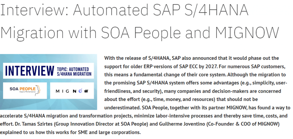 Interview: Automated SAP S/4HANA Migration With SOA People and MIGNOW