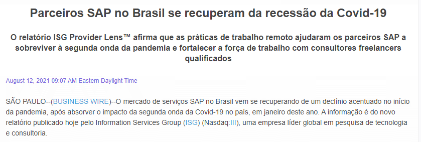 Parceiros SAP no Brasil se recuperam da recessão da Covid-19